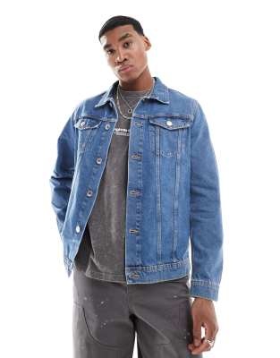 Jj Rebel Denim Jacket In Mid Blue Wash