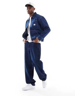 Lee Workwear Zip Up Denim Jacket In Dark Wash Blue