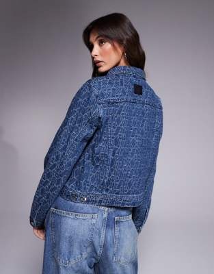 Armani Exchange Monogram Denim Jacket In Mid Blue